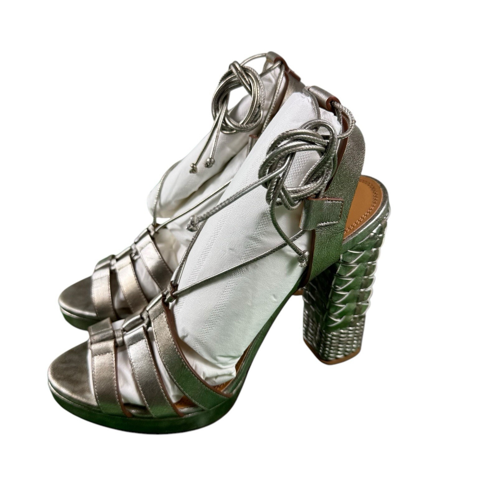 Ralph Lauren Purple Labels Womens Atida Silver Calf Leather Heel Size Eu 36 Nib